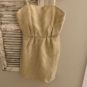 BCBG gold/champagne strapless mini dress